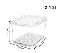 Organizador para nevera Rotho CAUMA de 2,15 litros – Caja de conservación apilable con tapa 9023389 – Transparente/Blanco
