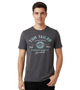 T-shirt pour homme Tom Tailor accrocheur – T-shirt sportif en coton avec lettrage logo 1037735 10899 Gris/Turquoise