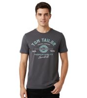 Eye-Catching Tom Tailor Men's T-Shirt – Cotton Sports Shirt with Logo Lettering 1037735 10899 Grey/Turquoise