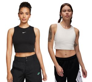 Débardeur court pour femme NIKE Sportswear Essentials ou Jordan avec logo – Haut de sport FB8279-0100 Noir ou DX4700-133 Blanc
