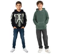Sweat à capuche écoresponsable pour garçon – Sweatshirt doux en mélange de coton avec motif squelette (Modèle 922809 Vert ou 918185 Noir)