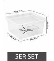 Set of 5 Plast Team Storage Boxes – 1.7 Liters Capacity Each – Stackable Storage Bins with Lids (8360926) – Transparent/White