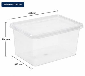 plast team Basic Storage Box 20 Liters – Stackable Storage Container with Lid (Stacking Box 8364232) – White/Transparent