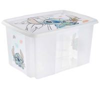 Boîte de rangement keeeper Karolina « Stitch » avec couvercle, empilable, 45 L, 9575281, blanc/transparent