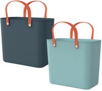 Rotho Multibag ALBULA 25L Sostenible – Bolsa de Transporte / Cesta de la Compra fabricada con Plástico Reciclado del Océano – Azul Marino/Naranja o Azul Cielo/Naranja