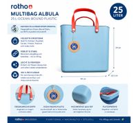 Rotho Multibag ALBULA 25L Sostenible – Bolsa de Transporte / Cesta de la Compra fabricada con Plástico Reciclado del Océano – Azul Marino/Naranja o Azul Cielo/Naranja