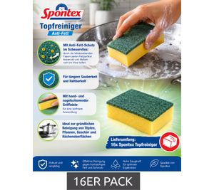 Paquete de 16 Estropajos Spontex con Protección Antigrasa para Lavaplatos (7724483, Amarillo/Verde)