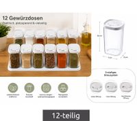 Set di 12 Barattoli Portaspezie in Plastica con Coperchi e 2 Supporti Contenitori da 250 ml per Spezie Erbe Aromatiche Pepe e Sale Trasparente/Bianco