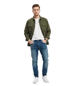Jeans casual da uomo 2Y Premium, look moderno effetto usurato, portachiavi incluso, blu