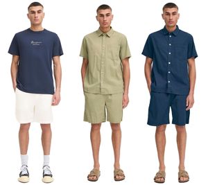 Pantaloncini da uomo classici SOLID SDLiam in seersucker con etichetta, modello casual 21108637, disponibili nei colori verde, bianco o blu