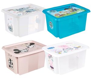 Contenitore portaoggetti keeeper Karolina Peppa Pig, Paw Patrol, Stitch o Minnie Mouse con coperchio, impilabile, 15L, trasparente, blu o rosa