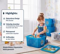 Contenitore portaoggetti keeeper Karolina Peppa Pig, Paw Patrol, Stitch o Minnie Mouse con coperchio, impilabile, 15L, trasparente, blu o rosa
