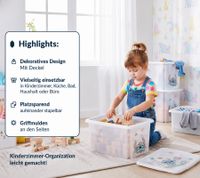 Contenitore portaoggetti keeeper Karolina Peppa Pig, Paw Patrol, Stitch o Minnie Mouse con coperchio, impilabile, 15L, trasparente, blu o rosa