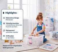 Contenitore portaoggetti keeeper Karolina Peppa Pig, Paw Patrol, Stitch o Minnie Mouse con coperchio, impilabile, 15L, trasparente, blu o rosa