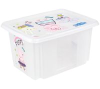 Contenitore portaoggetti keeeper Karolina Peppa Pig, Paw Patrol, Stitch o Minnie Mouse con coperchio, impilabile, 15L, trasparente, blu o rosa