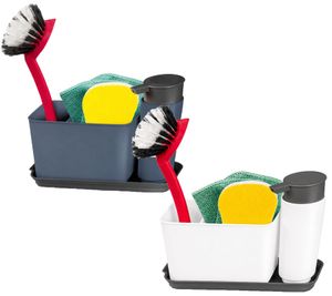 Organizzatore per lavello con pratico foro di scarico - Contenitore per utensili da cucina - Bianco/Grigio o Blu/Grigio