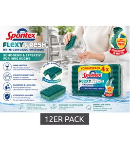 Spontex Flexy Fresh Pot Scourers – 12-Pack Cleaning Sponges – Gentle on Glass & Delicate Surfaces (9596792) – Green