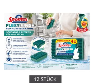 Spontex Flexy Fresh Pot Scourers – 12-Pack Cleaning Sponges – Gentle on Glass & Delicate Surfaces (9596792) – Green