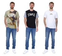 STAPLE Men's Cotton T-Shirt with Back or Front Print – Crew Neck – White, Black, or Olive Green