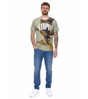 STAPLE Men's Cotton T-Shirt with Back or Front Print – Crew Neck – White, Black, or Olive Green