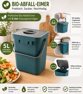 5-Liter Organic Waste Bin with Carrying Handle – Household Trash Can 9978255 (Blue/Grey)