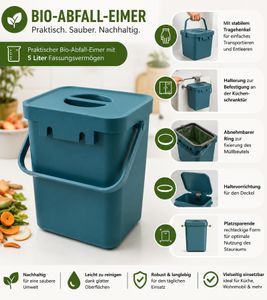 5-Liter Organic Waste Bin with Carrying Handle – Household Trash Can 8171624 (Blue)