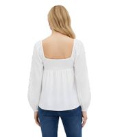 Elegante camicetta da sera a maniche lunghe con scollo a V e volant, modello 925799, colore bianco