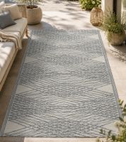 Moderner Outdoor-Teppich mit geometrischem Rautenmuster Garten-Teppich Dekoteppich ca.90 x 150cm Weiß/Blau