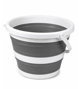 Seau pliable de 10 litres, seau ménager peu encombrant avec large poignée, 9941077, blanc/gris