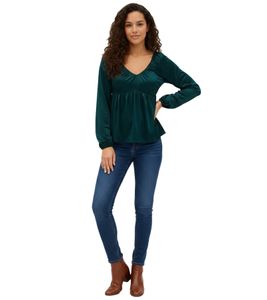 Blusa de punto a la moda con escote en V y volantes - Blusa de manga larga 949372 Verde
