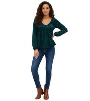 Blusa de punto a la moda con escote en V y volantes - Blusa de manga larga 949372 Verde