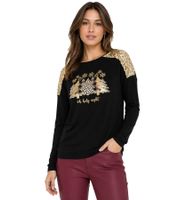 Women's Long-Sleeve Sweater with Christmas Pattern – Shirt with Sequins & Glitter Print – 956436 Black/Gold