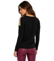 Women's Long-Sleeve Sweater with Christmas Pattern – Shirt with Sequins & Glitter Print – 956436 Black/Gold
