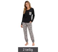 Women's Pure Cotton Pajama Set with Festive Print – Style 946666 (Black/Grey)