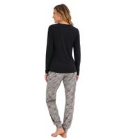 Women's Pure Cotton Pajama Set with Festive Print – Style 946666 (Black/Grey)