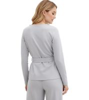 Damen Langarm-Shirt mit breitem Bindeband aus Viskose-Mix Freizeit-Pullover 929960 Grau