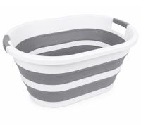 Foldable Laundry Basket (26 Liters) – Space-Saving Laundry Bin with Handles in Gray/White or Blue/White