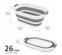 Foldable Laundry Basket (26 Liters) – Space-Saving Laundry Bin with Handles in Gray/White or Blue/White