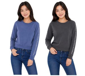 Jersey de cuello redondo para mujer de Bruno Banani con logo en las mangas, de algodón, manga larga, disponible en azul o antracita.