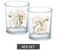 4er Set Harry Potter Glas mit mystische Wappentiere Trinkglas Fan-Artikel 400ml Weiß/Gold