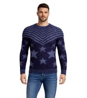 Modischer Herren Rundhals-Pullover im "USA Stars & Stripes"-Design Strick-Sweater 6263 in Blau, Beige, Schwarz oder Grau