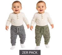 2er Pack Baby Jersey-Hose nachhaltige Jogginghosen mit Dino-Print Baumwoll-Hose 909283 Grau/Grün