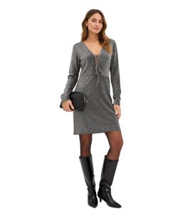 Abito corto da donna alla moda con fiocco glitterato, abito da sera 946548 Argento/Nero