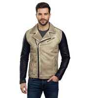 Lässige Herren Biker-Jacke Washed Design mit Kunstleder Ärmeln Slim Fit Übergangs-Jacke in Beige oder Camel