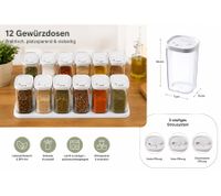 24-teiliges Gewürzstreuer-Set aus Kunststoff mit Deckel und Halterungen 250 ml je Gewürzbehälter für Gewürze, Kräuter, Pfeffer und Salz transparent/weiß