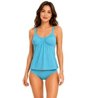 2-Piece Women's Tankini Set – Swimwear with Lined Cups (Tankini Top & Bottom) for Beach & Summer – Available in Blue or Brown