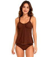 2-Piece Women's Tankini Set – Swimwear with Lined Cups (Tankini Top & Bottom) for Beach & Summer – Available in Blue or Brown