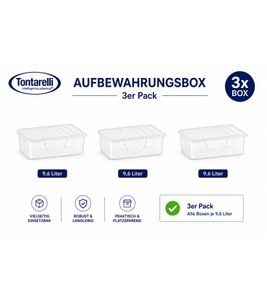 Juego de 3 cajas de almacenamiento Tontarelli, 9,6 litros de capacidad cada una, apilables con tapa, 36 x 26,4 x 19,5 cm, transparentes/blancas
