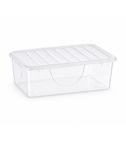Juego de 3 cajas de almacenamiento Tontarelli, 9,6 litros de capacidad cada una, apilables con tapa, 36 x 26,4 x 19,5 cm, transparentes/blancas