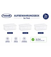 Juego de 3 cajas de almacenamiento Tontarelli, 9,6 litros de capacidad cada una, apilables con tapa, 36 x 26,4 x 19,5 cm, transparentes/blancas